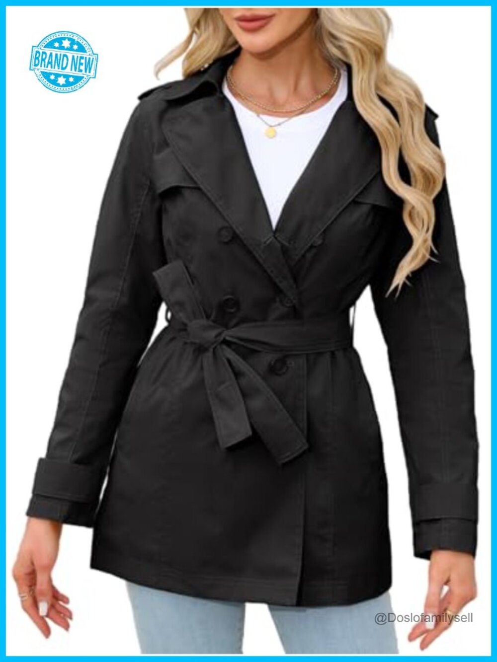 Classic Double Breasted Trench Coat Belted Long Windproof